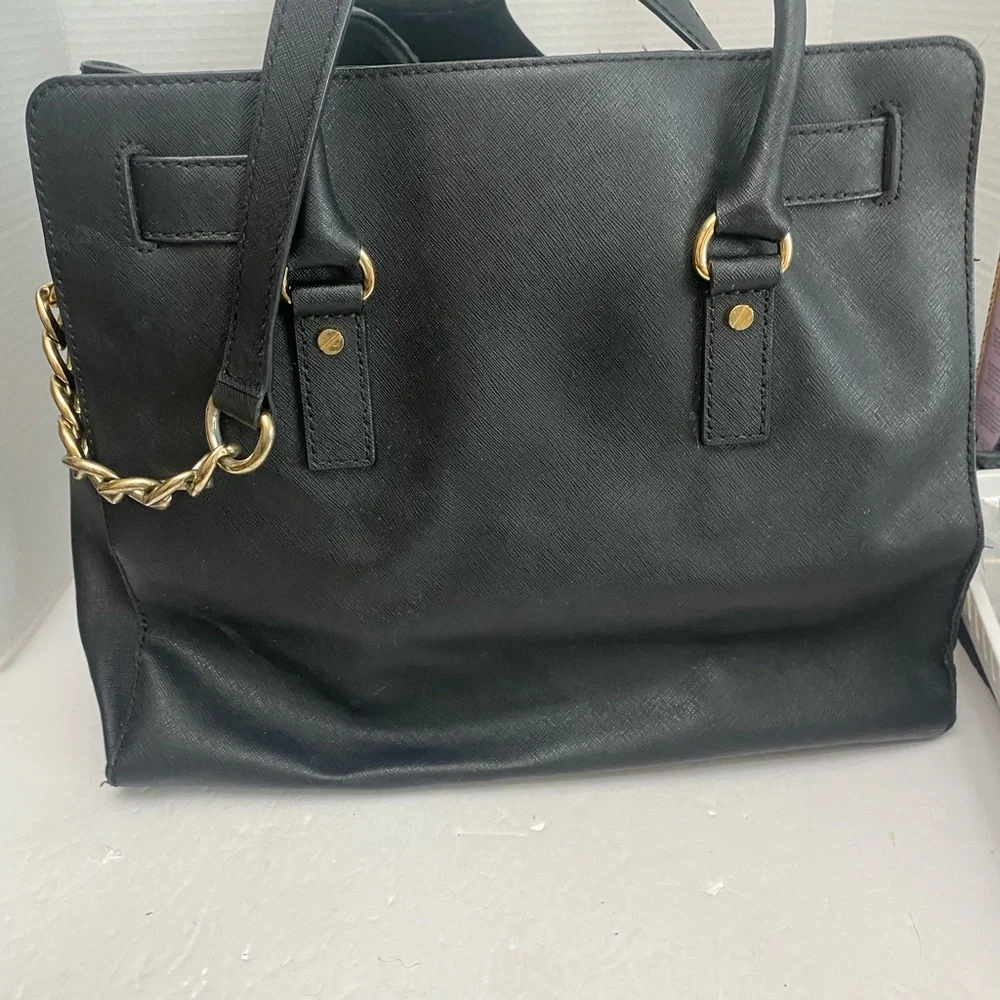 Michael Kors Hamilton Black Satchel with Gold Accents